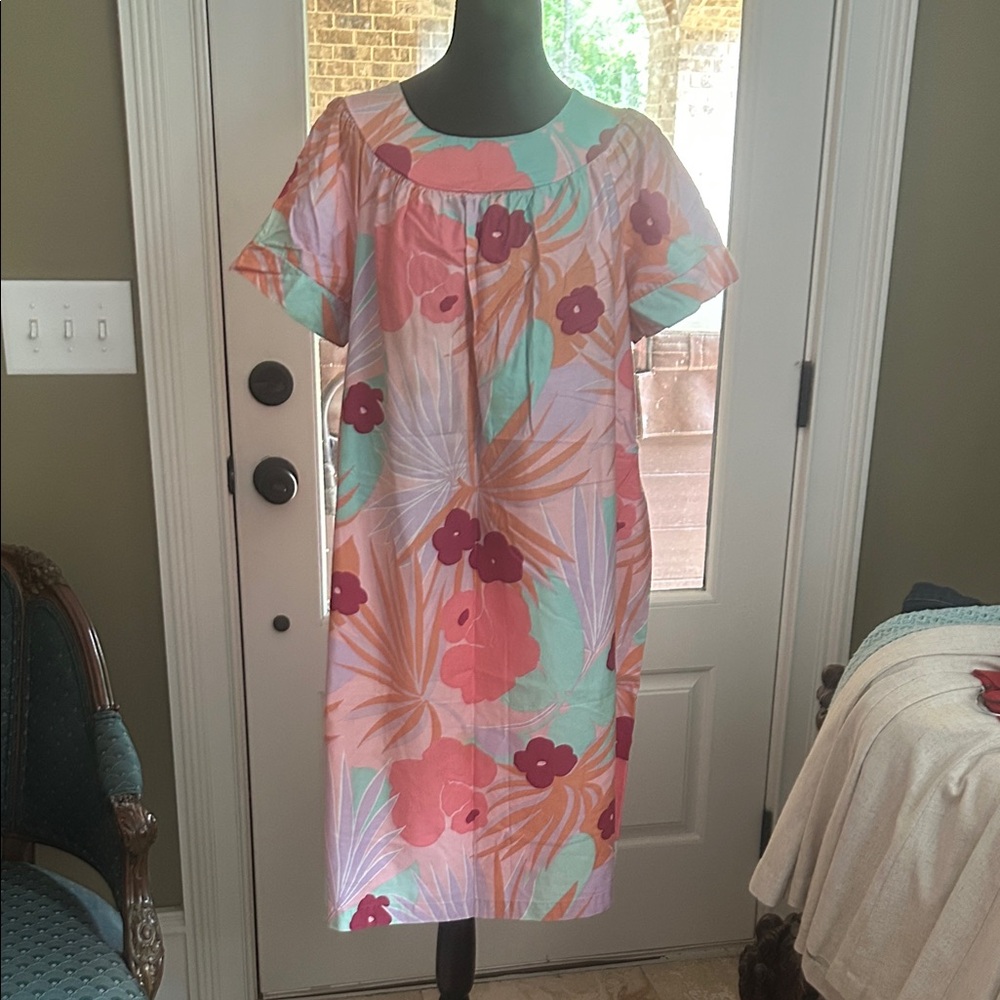 Vintage Sears Sz 16 Floral House Dress - Pink and Green GVC